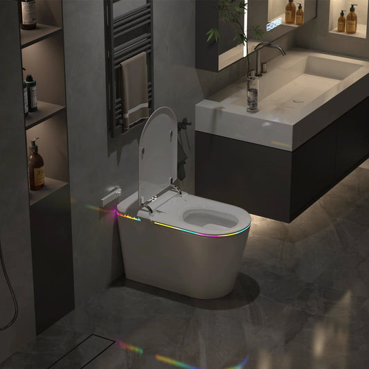 SmartToilet Heated Seat, Adjustable Water, Self - Cleaning Nozzle, Auto Lid, Warm Air Dryer, LED Display