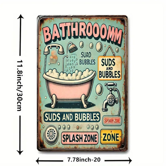 1pc Vintage 8x12" Metal Tin Sign - "Bathroom Suds and Bubbles"