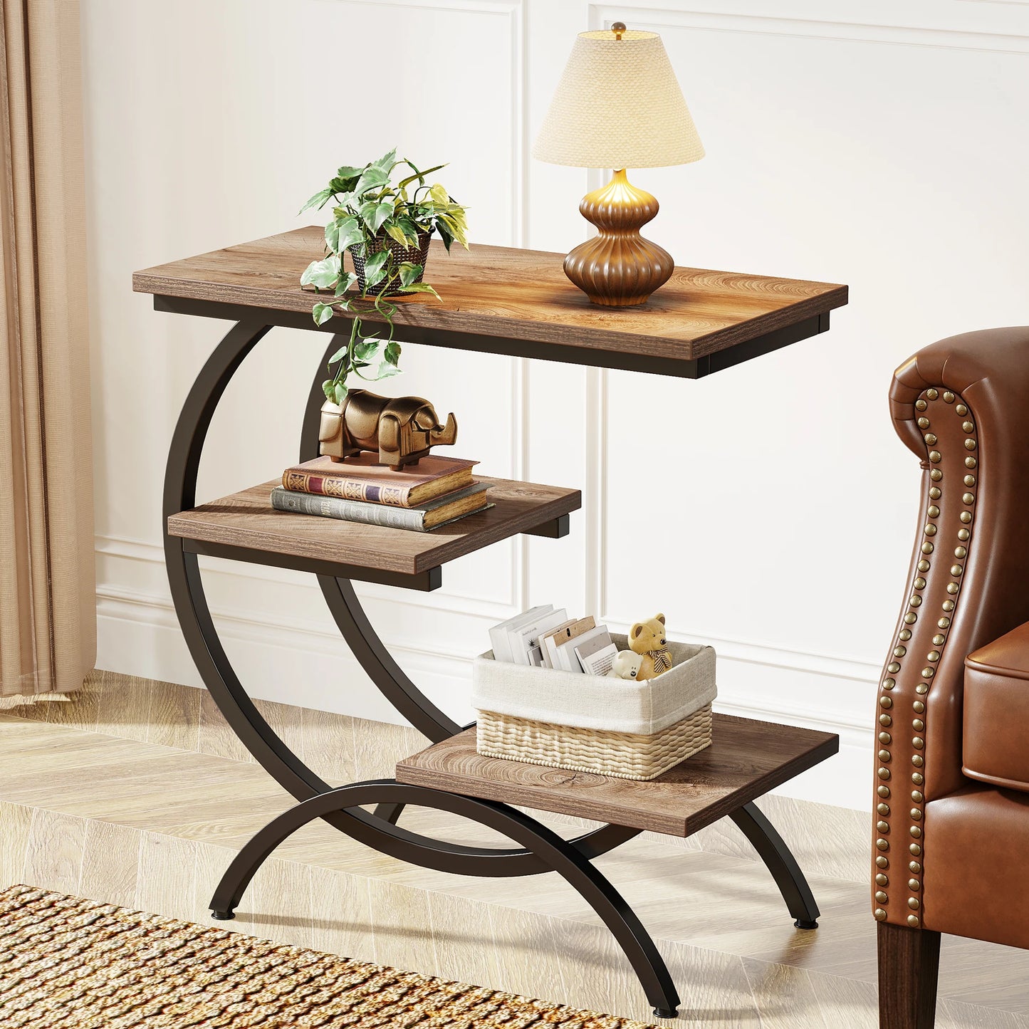 C-Shaped End Table, 3-Tier Small Table