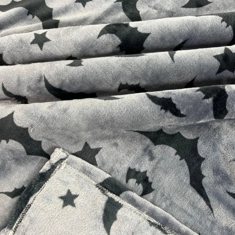 Black and Gray Throw Blanket - Bats on Velvet Soft Fleece, Extra Large 70"x50"
