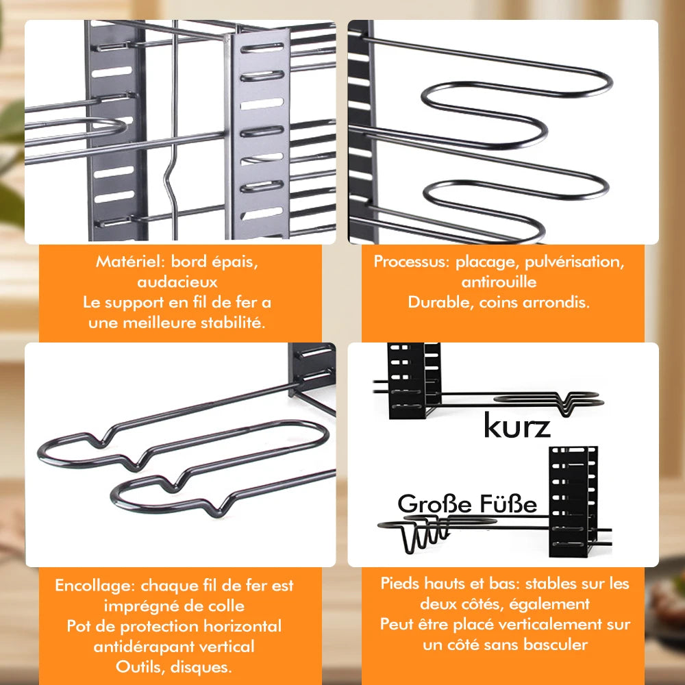 8-Tier Duty Pot Rack Organizer Durable Metal Space-saving Cabinet Holder