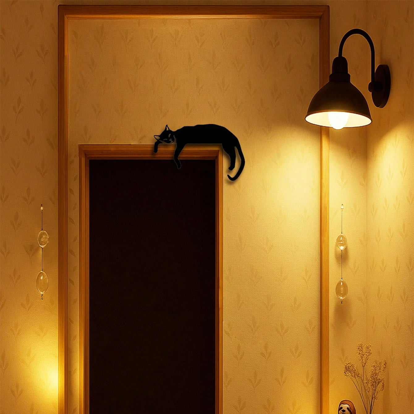 Gothic Boho Black Cat Silhouette Wall Art – Versatile Decor for Spooky Seasons