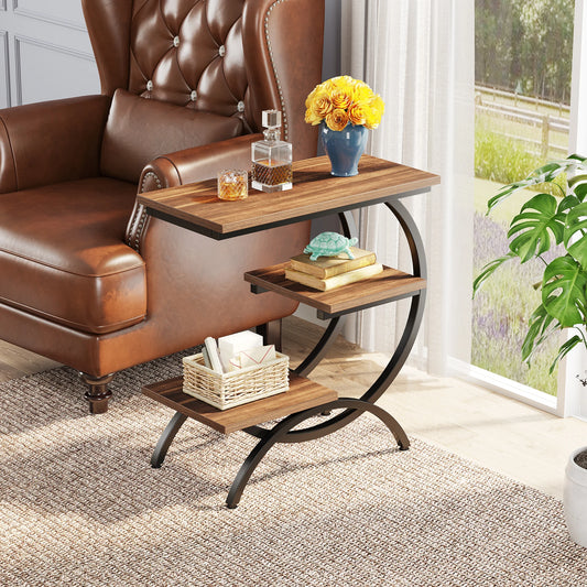 C-Shaped End Table, 3-Tier Small Table