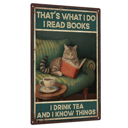 1pc Cat Metal Plaque, Retro