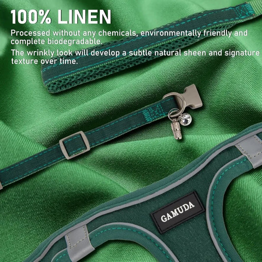 Small Pet Harness Collar and Leash Set for Puppy and Kitten Soft Mesh Linen Fabric Reflective