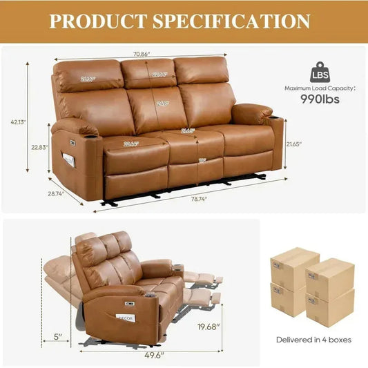RPD4-3 seater recliner. PU leather recliner sofa