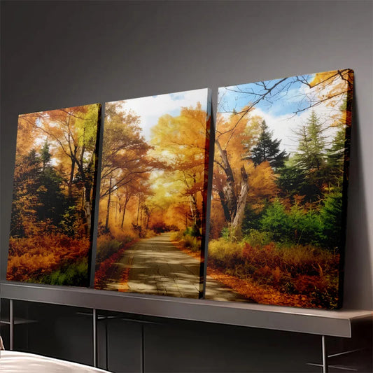 3pcs Autumn Leaves Canvas Paintings, Framed, Fall Colors , Wall Art,