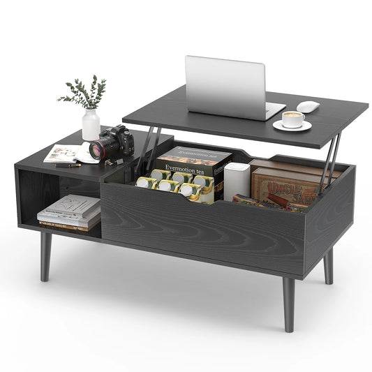 Lift Top Wood Dining Tables Adjustable Storage Shelf Easy Lift Or Lower