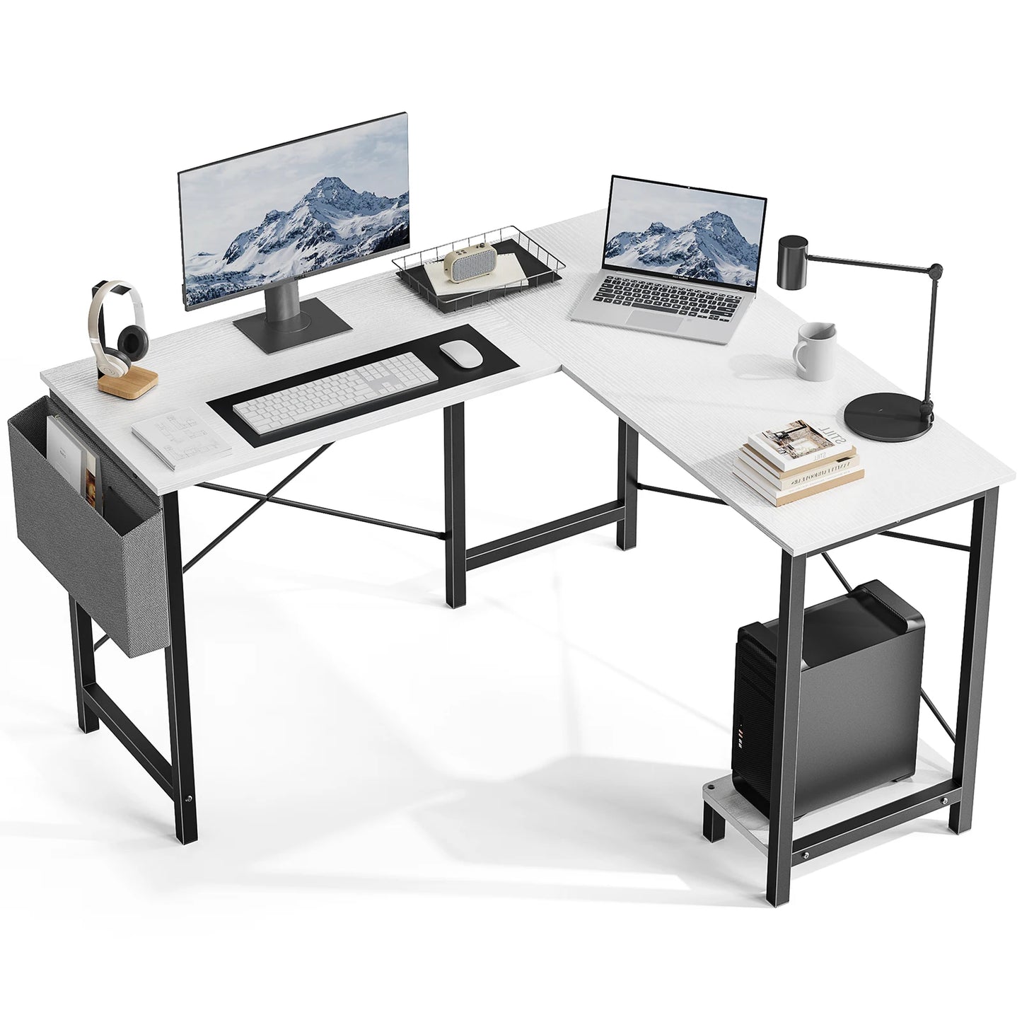 Gaming Corner 50 Inch Office Writing PC Wooden Table with CPU Storage Shelf & Side Bag
