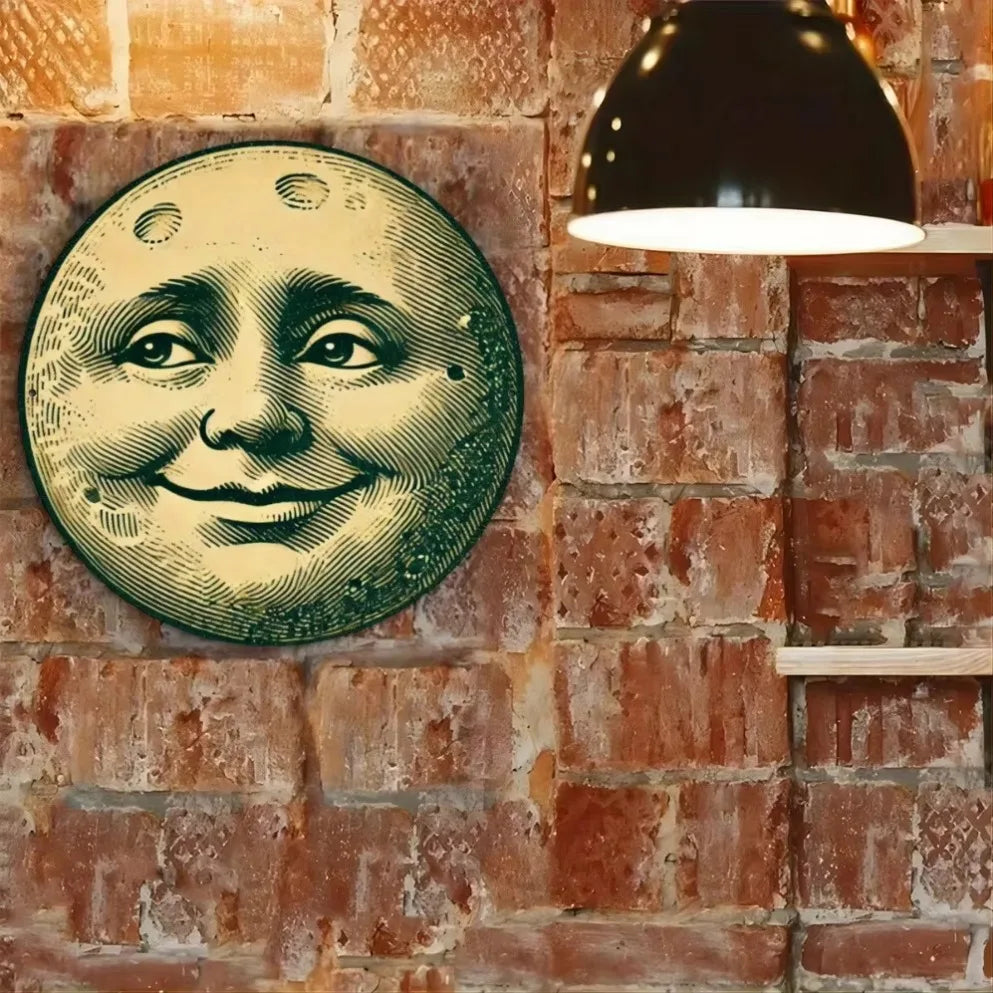 "Smiling Moon" Vintage Metal Tin Sign – Wall Art.