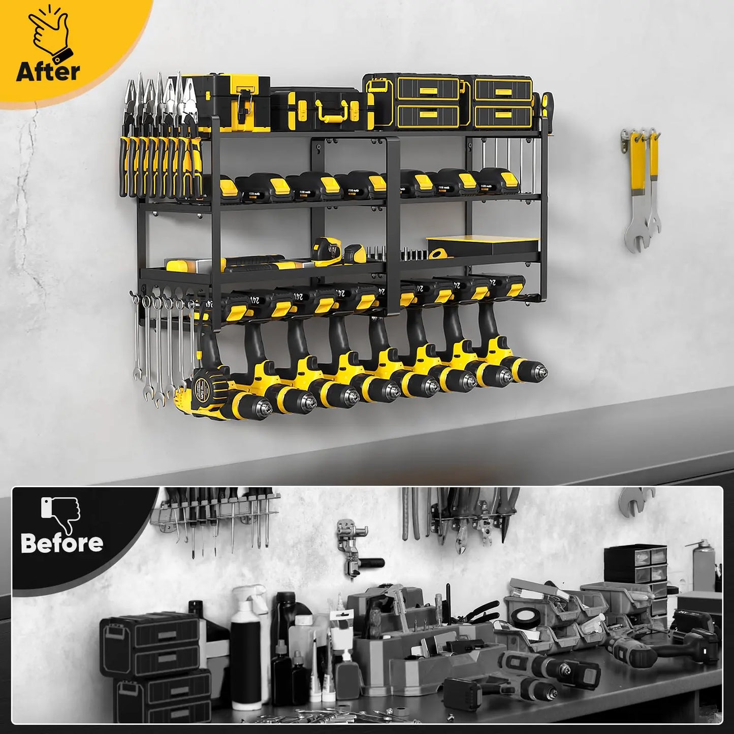 Power Tool Organizer Wall Mount, Heavy Duty Drill Holder, 4 Layer Garage and Storage,