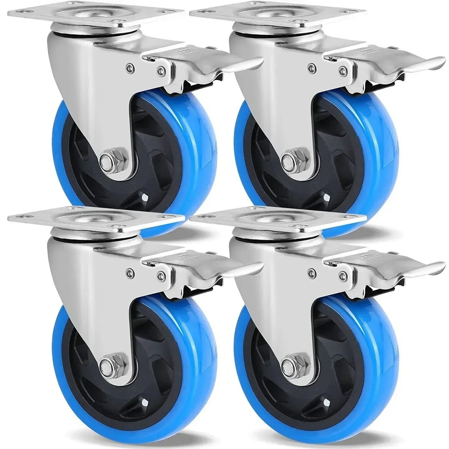 Fixkit 4x 100mm Swivel Castors with Brake Heavy Duty Castors 150kg Per Castor
