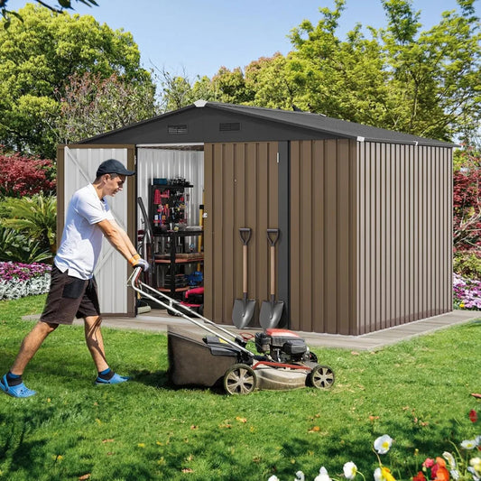 10x8ft Metal Outdoor Storage Shed, Waterproof Unit with Lockable Door and Vents,