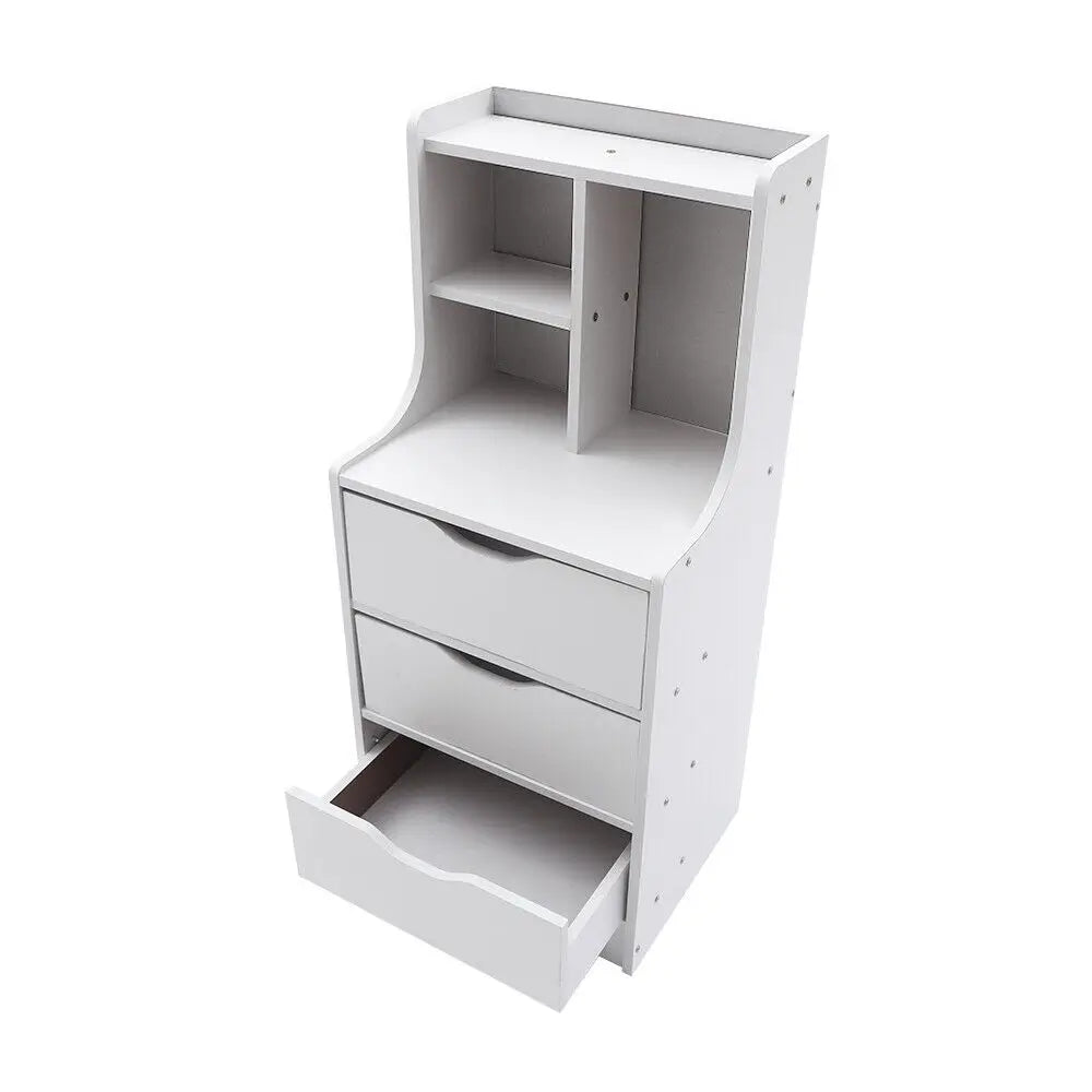 Tall White Nightstand with 3 Drawers Side Stand Cabinet Bedside Table