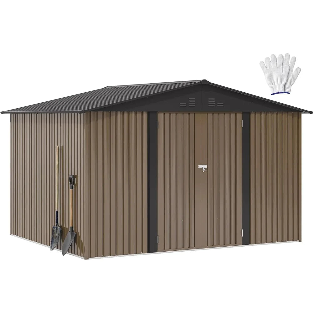 10x8ft Metal Outdoor Storage Shed, Waterproof Unit with Lockable Door and Vents,