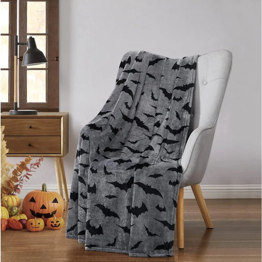 Black and Gray Throw Blanket - Bats on Velvet Soft Fleece, Extra Large 70"x50"