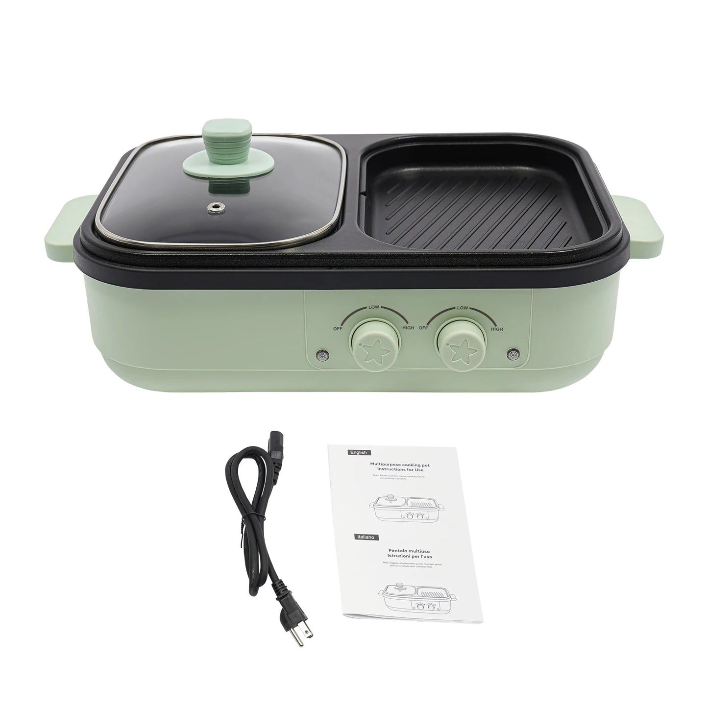 2-in-1 Hot Pot and Grill: Dual Heating Zones for Simultaneous Cooking,