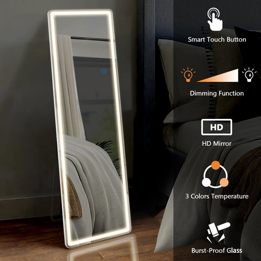Led 64"x21" Full Length Mirror with Stand Aluminum Alloy Frame For Living Room