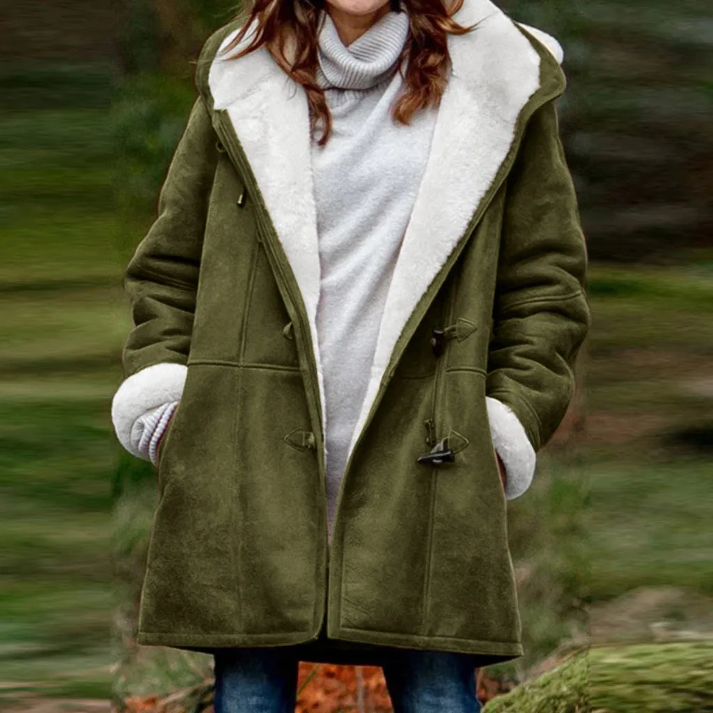 Ladies Hooded Warm OutwearCoat, Winter Plus Size Solid Velvet