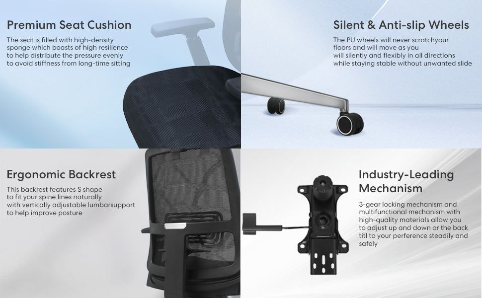 New Ergonomic Adjustable Lumbar Support Chair 120°Tilt High Back with Soft Flip Up Arms