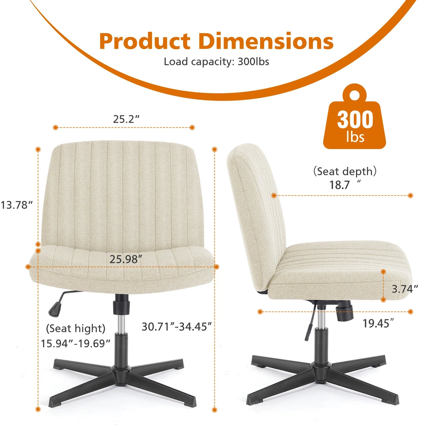 Adjustable Swivel Cross Legged Armless Wide Desk Chair