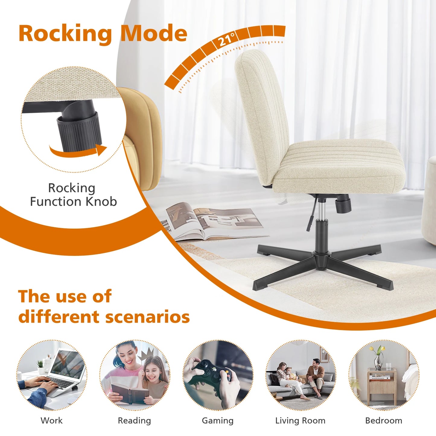 Adjustable Swivel Cross Legged Armless Wide Desk Chair