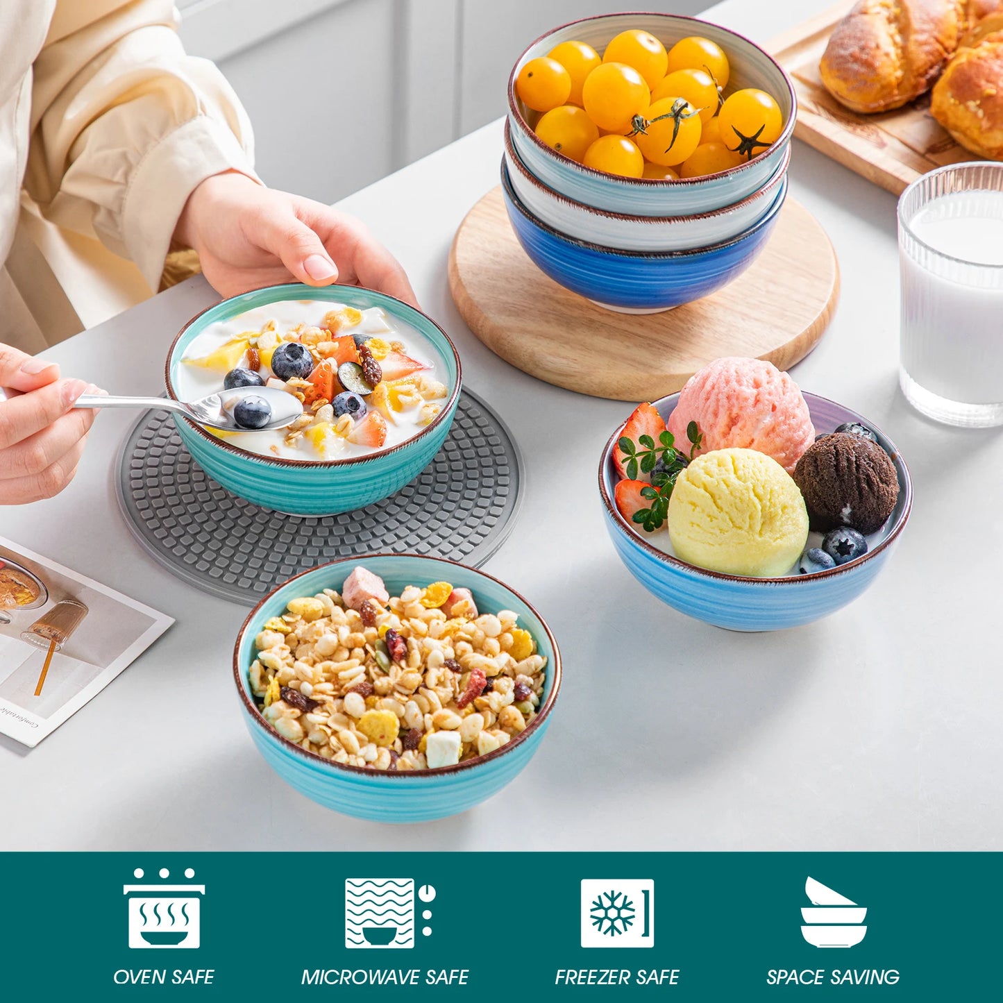 6-Piece  Porcelain Vintage Handpainted Ceramic Large Serving Bowl Set