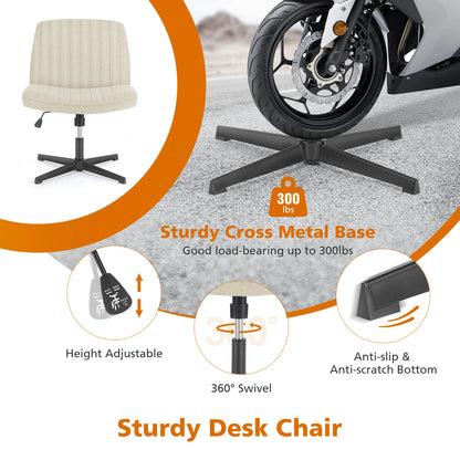 Adjustable Swivel Cross Legged Armless Wide Desk Chair