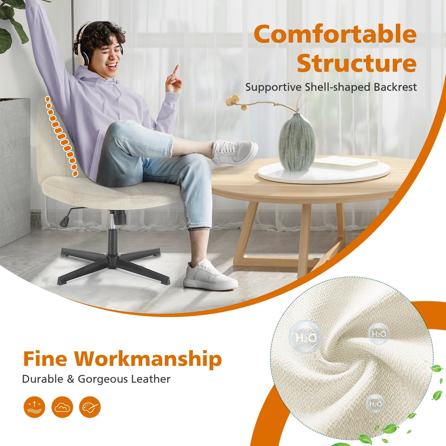 Adjustable Swivel Cross Legged Armless Wide Desk Chair