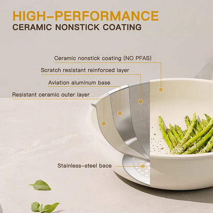 21 Piece Pots and Pans Set Non-Stick,  Ceramic Cookware , Milky white