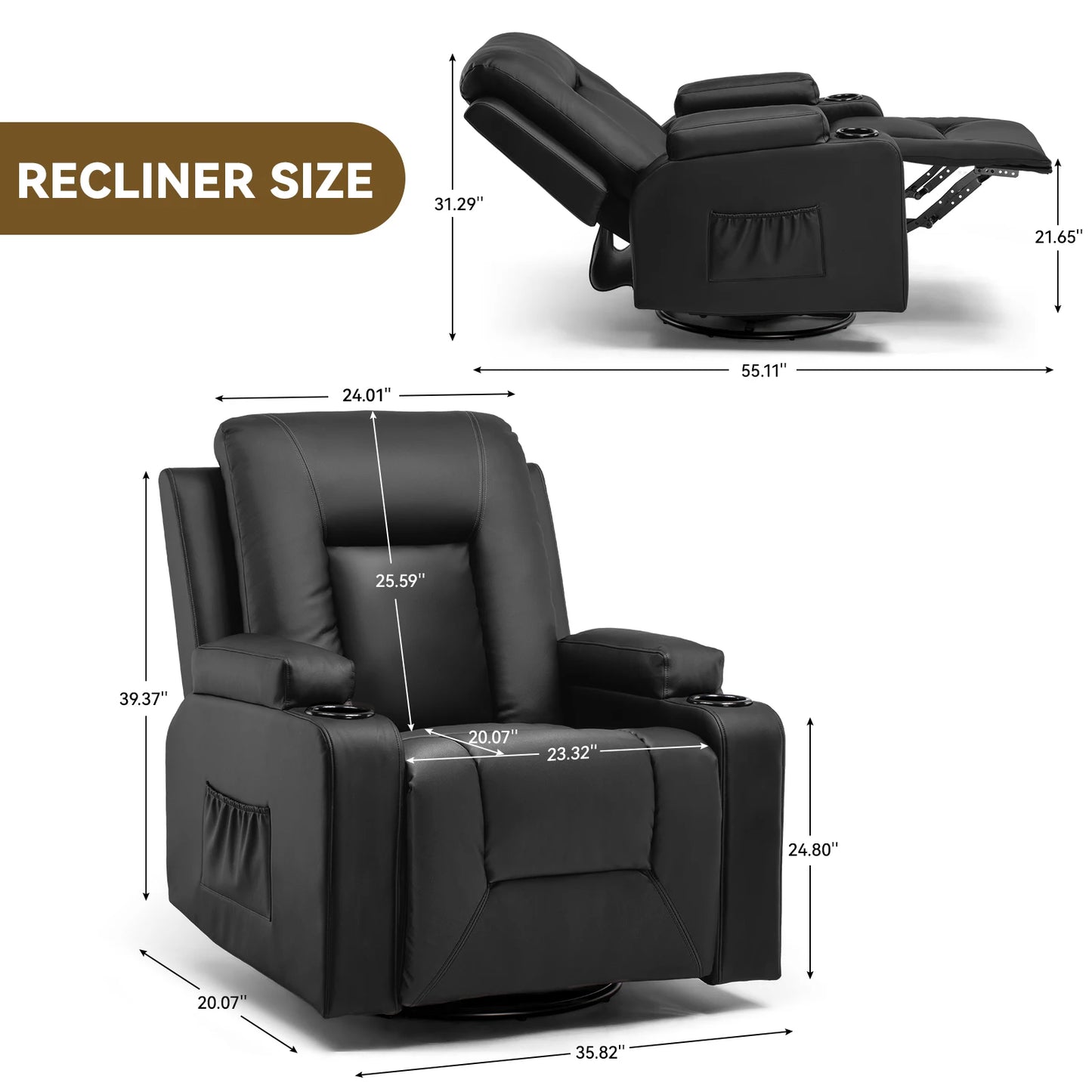 Recliner Chair, Rocking Chair for Adults, Swivel Recliner Heat and Massage