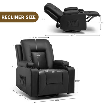 Recliner Chair, Rocking Chair for Adults, Swivel Recliner Heat and Massage