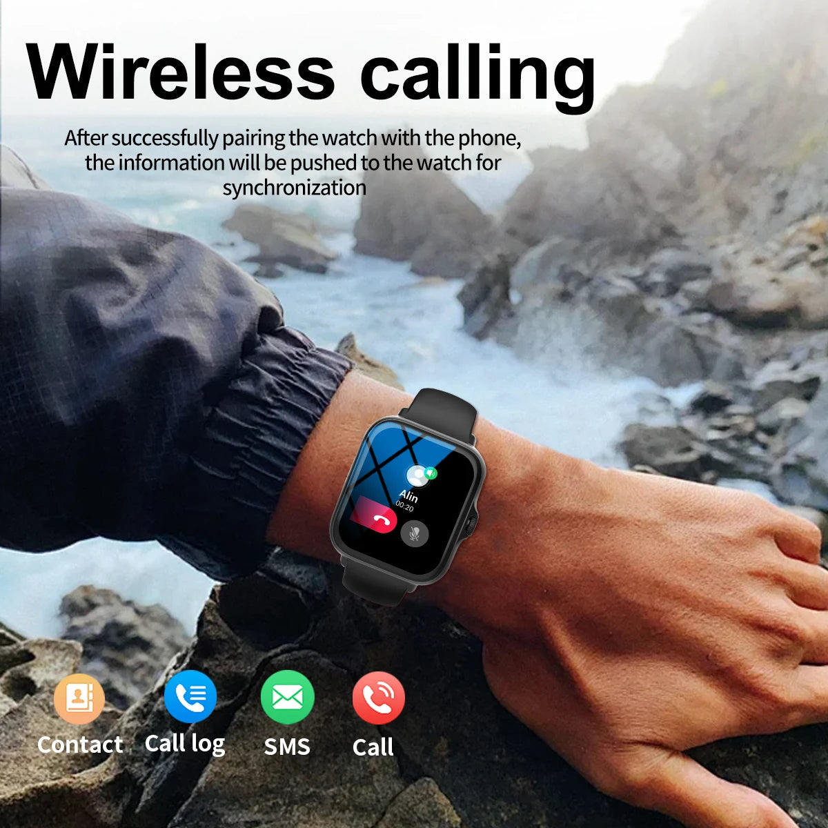 Smart watch with full touch screen, call, message reminder, compatible with iPhone/android mo