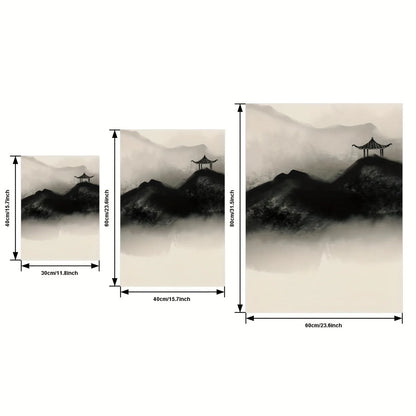 3pcs Japanese Zen-Inspired Watercolor Canvas, Black and White Minimalist Landscape with Yellow Tree,
