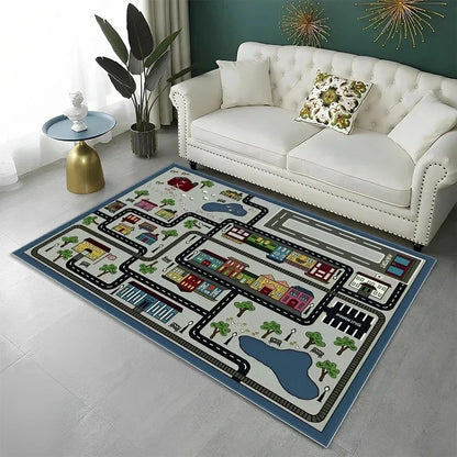 Highway City Child Playmat Traffic Playroom Carpet Rug for Home Living Room Bedroom Doormat Decor,Area Rugs Non-slip Floor Mat