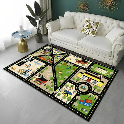 Highway City Child Playmat Traffic Playroom Carpet Rug for Home Living Room Bedroom Doormat Decor,Area Rugs Non-slip Floor Mat