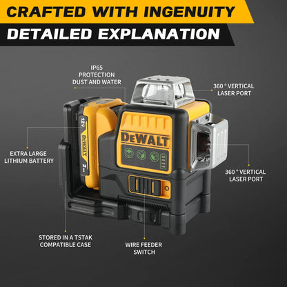 Dewalt DW089LG 12V Lithium Green Laser Level - 3 Sided 360° Vertical & Horizontal,