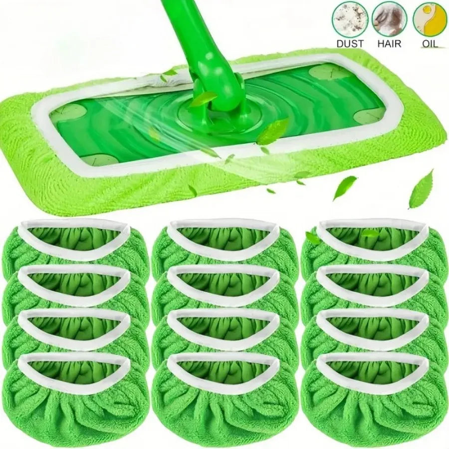 12 Piece Washable Green Mop Cloth, Perfect for Home and Office