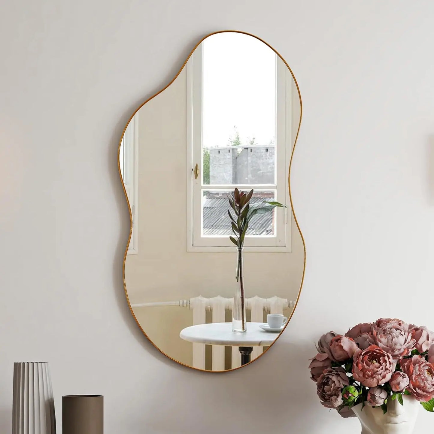 Mirror Decorative, 20x36" Antique-Gold Asymmetrical Abstract Mirrors