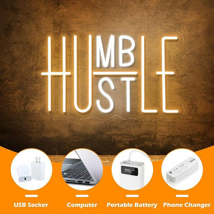 Hustle/Humble LED Neon Sign for Wall Decor,,