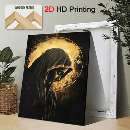 3pcs Religious Canvas Art Set - Golden Cross, Virgin Mary & Jesus, Solemn & Mystical Christian Wall Decor with Wooden Frame, 2D