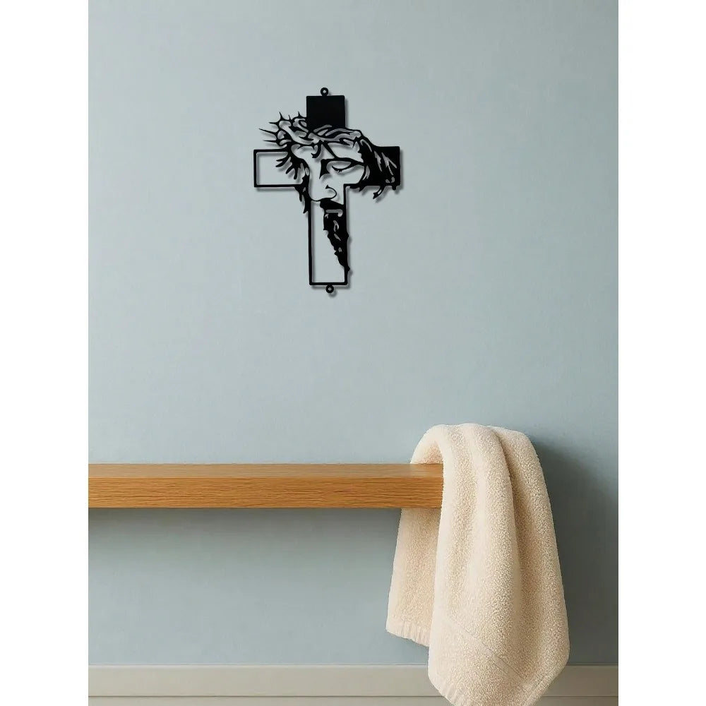 Jesus Metal Cross Wall Sculpture – Christian Decor –