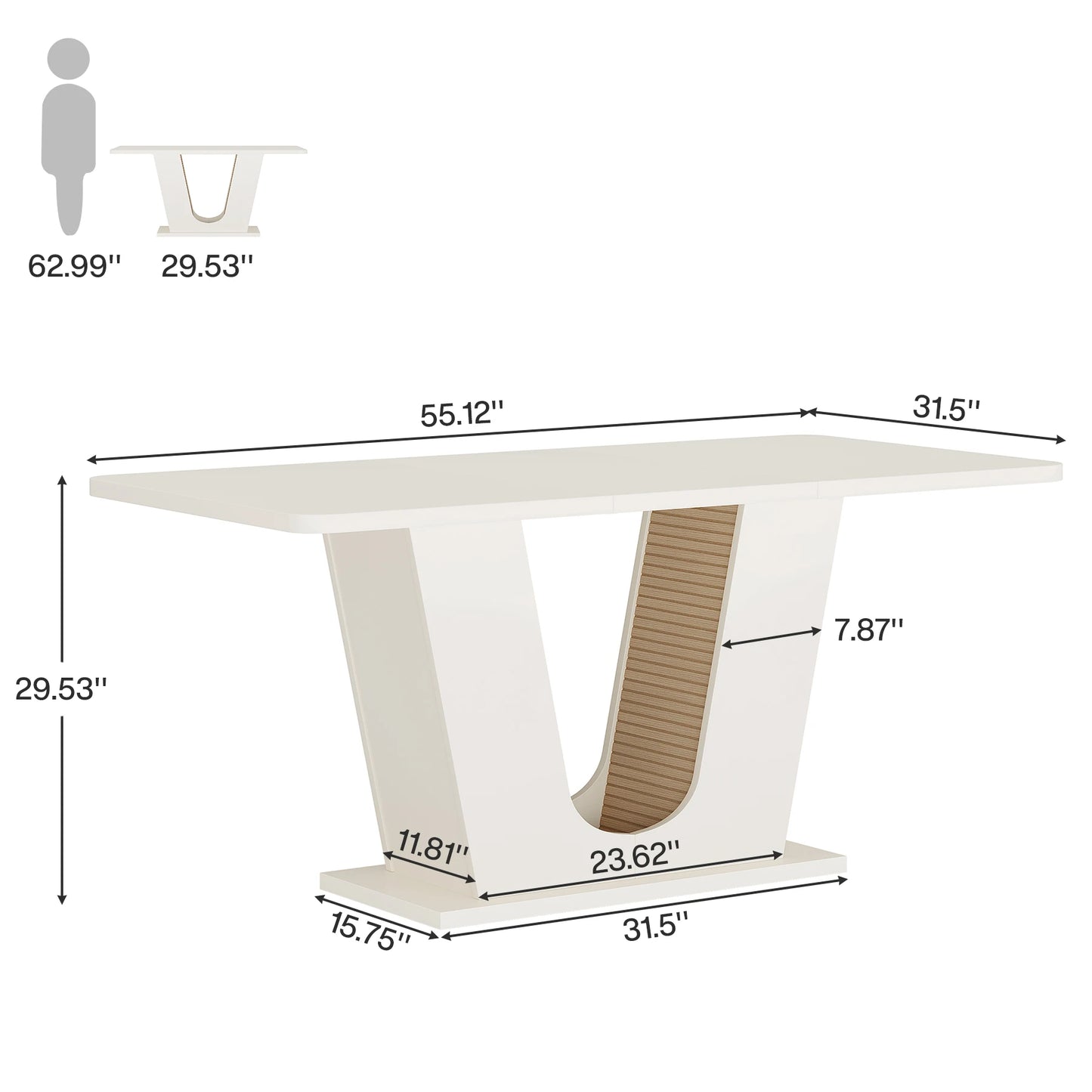 Modern Dining Table for 4-6 People, 55-Inch Rectangular Table