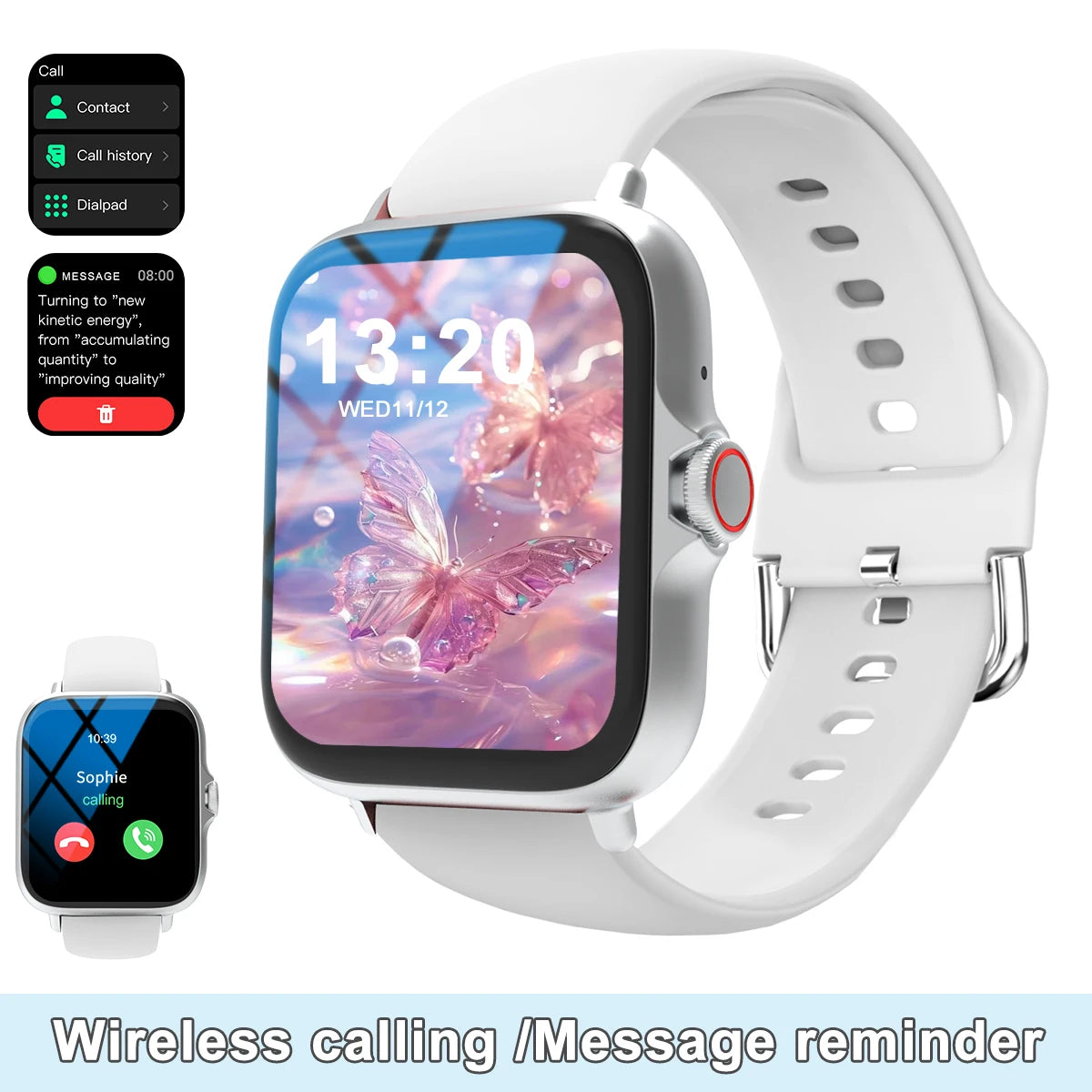 Smart watch with full touch screen, call, message reminder, compatible with iPhone/android mo