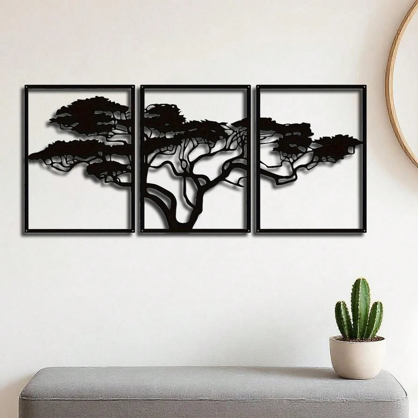 "Handmade African Baobab Tree Metal Wall Art – Tribal Boho Tree of Life Sculpture