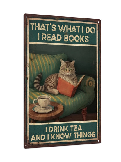 1pc Cat Metal Plaque, Retro