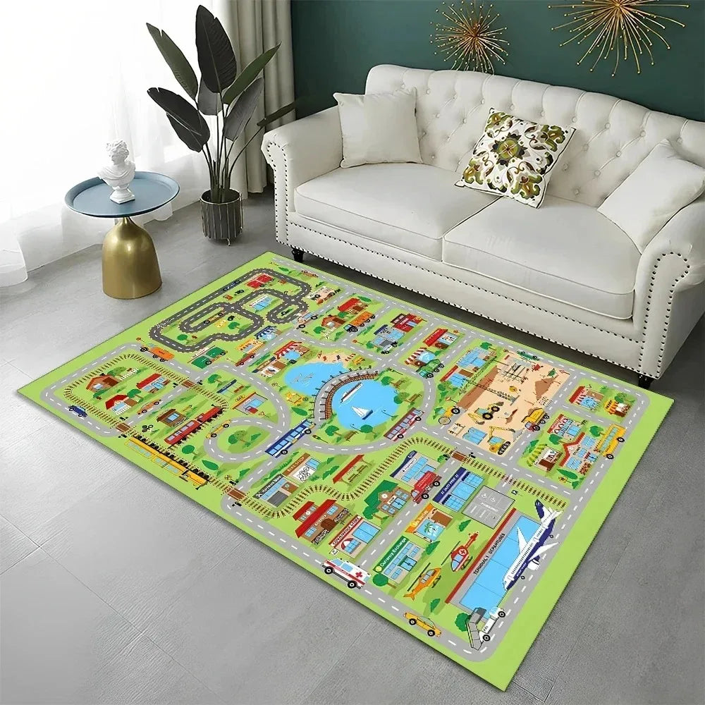 Highway City Child Playmat Traffic Playroom Carpet Rug for Home Living Room Bedroom Doormat Decor,Area Rugs Non-slip Floor Mat