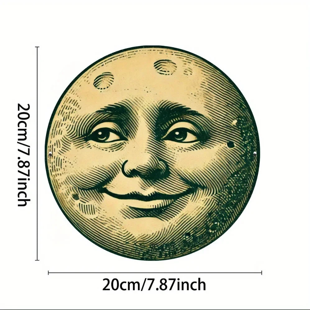 "Smiling Moon" Vintage Metal Tin Sign – Wall Art.
