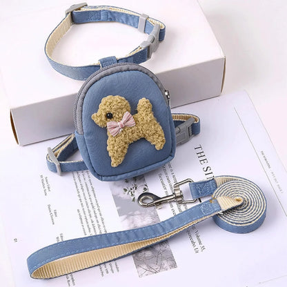 Dog Vest Harness Adjustable Chest  Puppy Outdoor Walking Leash with Cute Snack-Bag Dog Harness