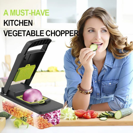 14 in 1 Multifunctiona Manual Chopper, Potato Cut Shredder Kitchen Gadget